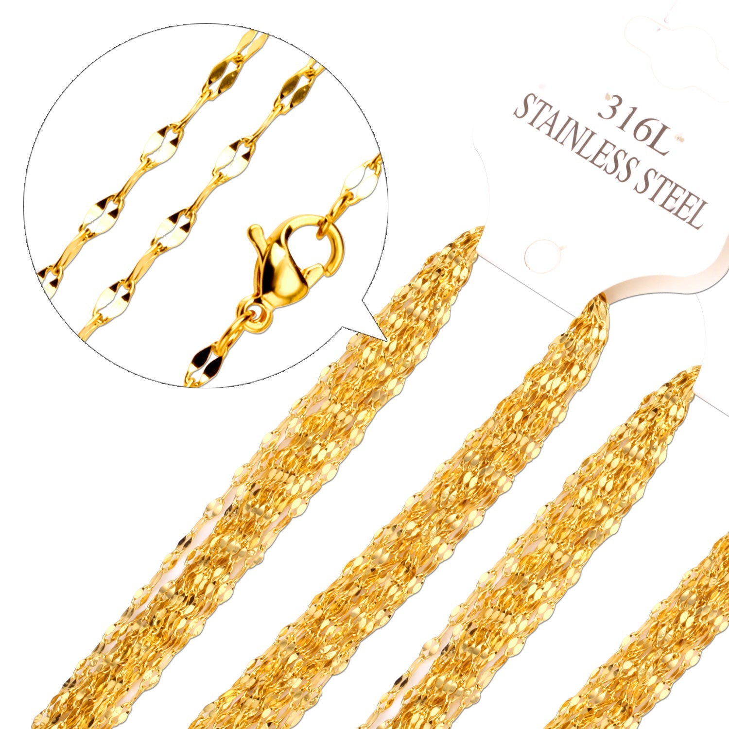 ASON 10pcs / 2mm*45cm 50cm 55cm 60cm Lips Stainless Steel Chains asonjewelry